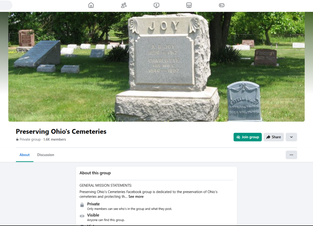 Preserving Ohio's Cemeteries Facebook Cover Resource Card